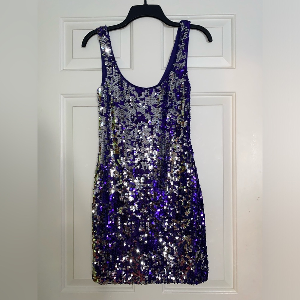 Purple/Silver Sequin Evening Dress